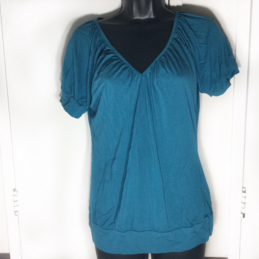 H&M Blue V-neck Cozy Short Sleeve Blouse